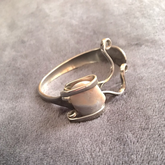 Silver bracelet with beautiful polished stone - Picture 1 of 8